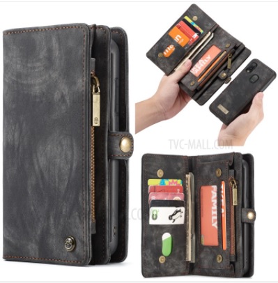 CASEME Multi-function 2-in-1 Wallet TPU+Split Leather Phone Shell for Samsung Galaxy A20e - Black